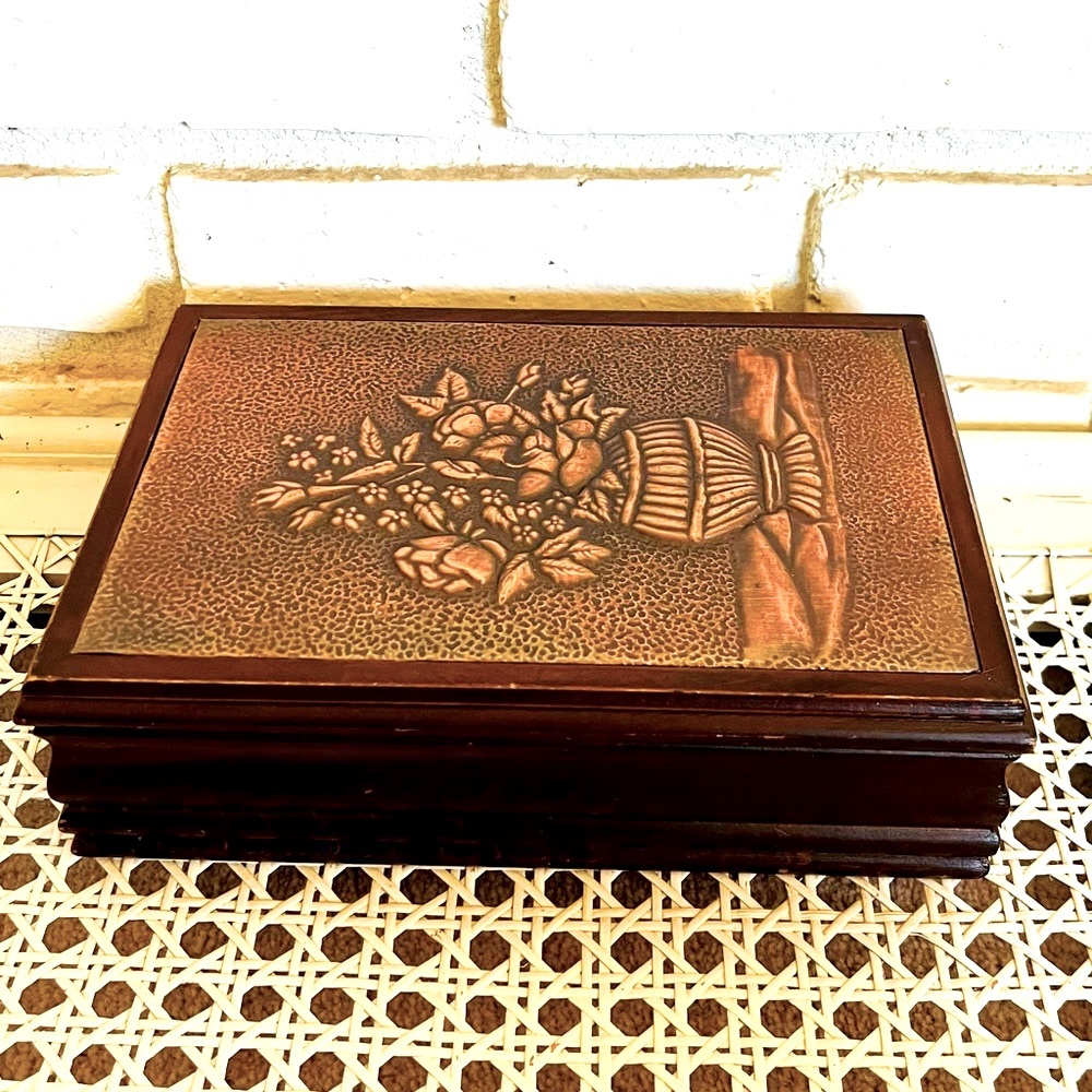 Vintage Copper Metal Plated Jewelry/Trinket Box